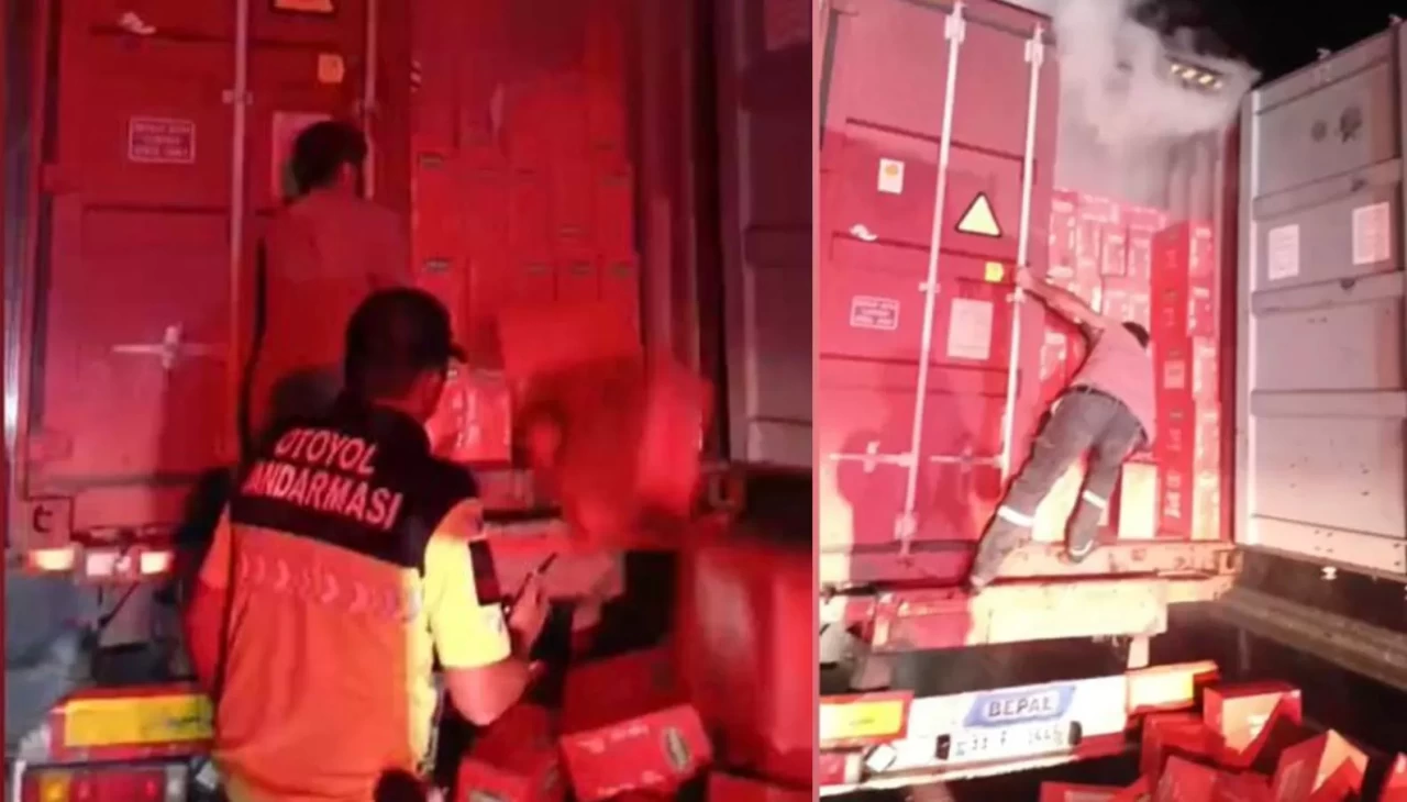 Seyir halindeki tır alev aldı: Makarnaları dorseden atarak kurtarmaya çalıştı