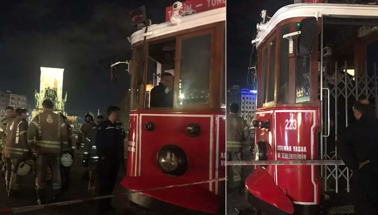 Taksim'de nostaljik tramvayda yangın çıktı