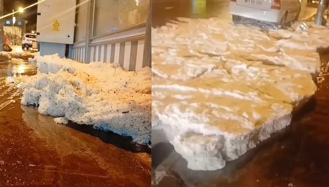 Ahlat'ta dolu yağışı cadde ve sokakları beyaza bürüdü