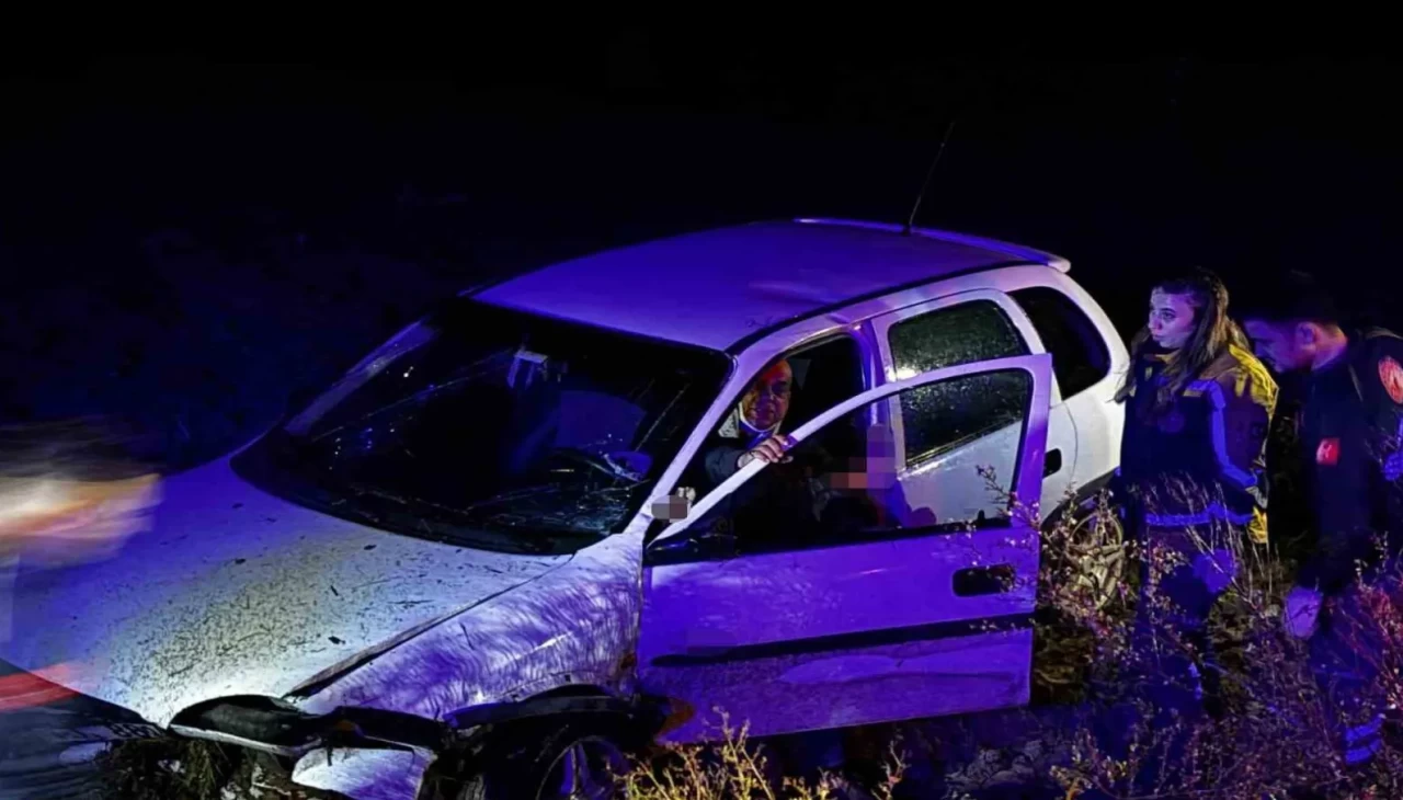 Kontrolden çıkan otomobil tarlaya uçtu