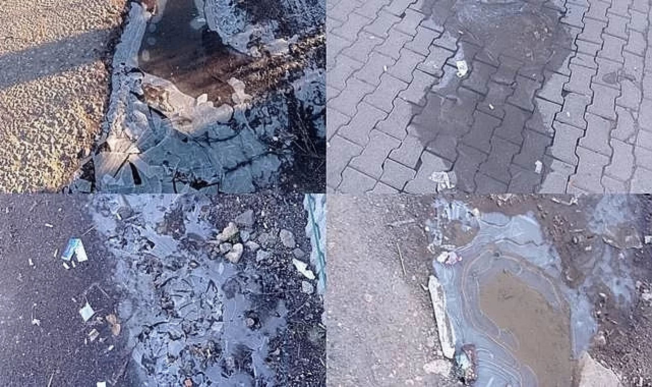 Şanlıurfa'da hava sıcaklığı düşerken su birikintileri buz tuttu