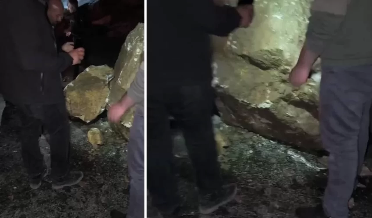 Yüksekova-Van Karayolu'na düşen kaya parçaları yürekleri ağza getirdi