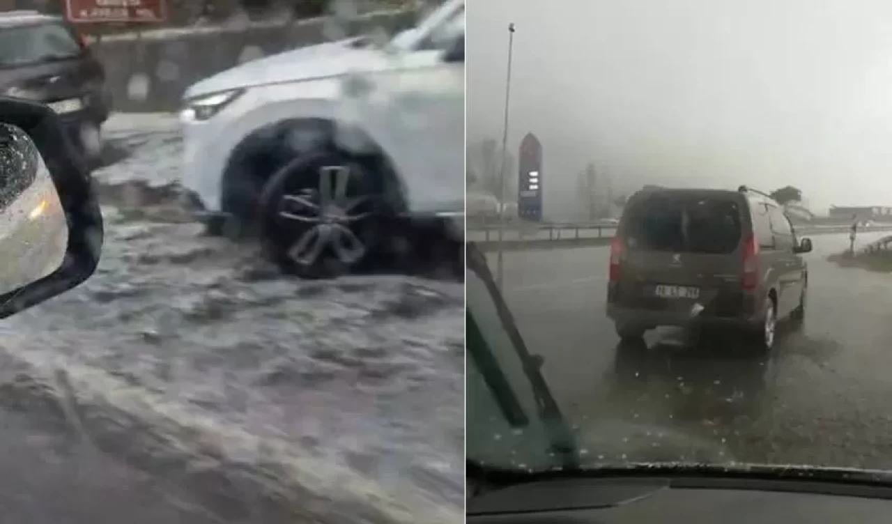 Bursa'da dolu yağışı sürücülere zor anlar yaşattı