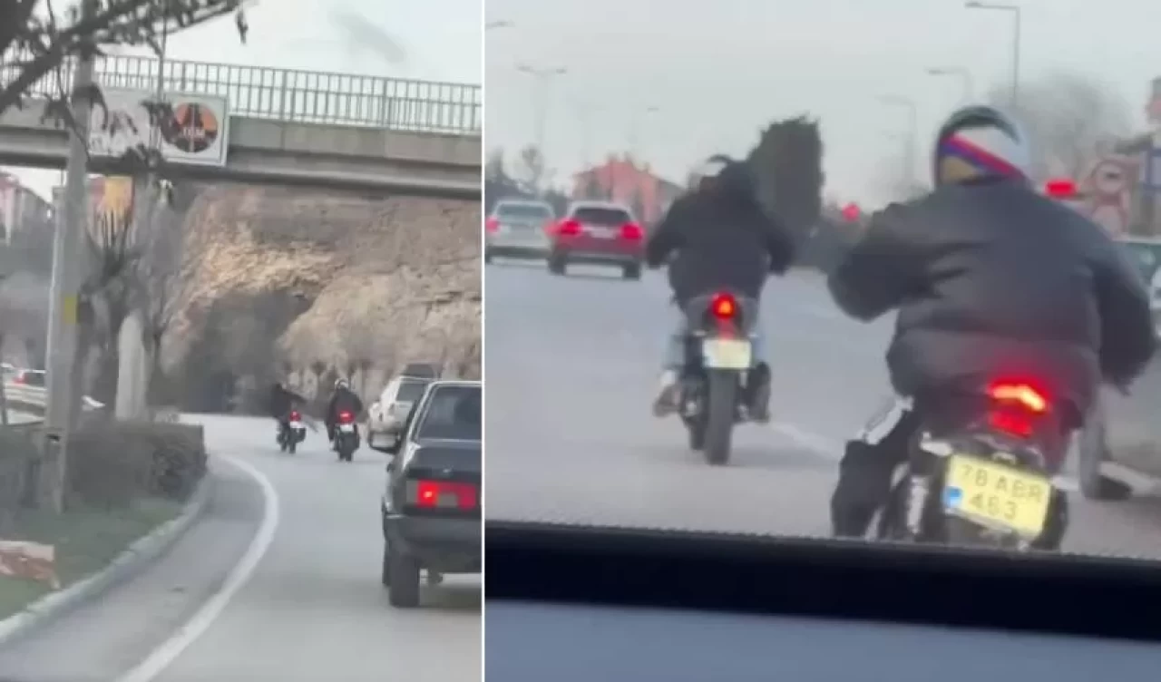 Motosikletlilerin tehlikeli yolculukları "pes" dedirtti