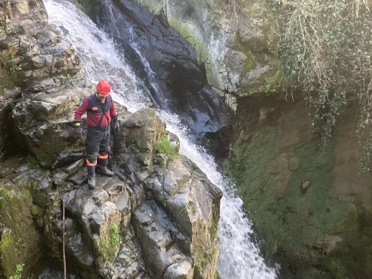 Trabzon'da itfaiye ekipleri, dereye düşen köpeği kurtardı