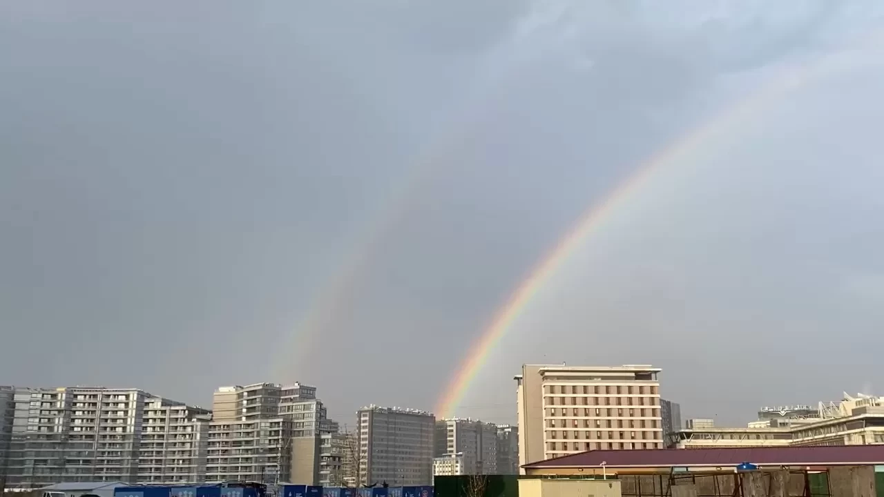 Küçükçekmece'de yağmur sonrası çift gökkuşağı