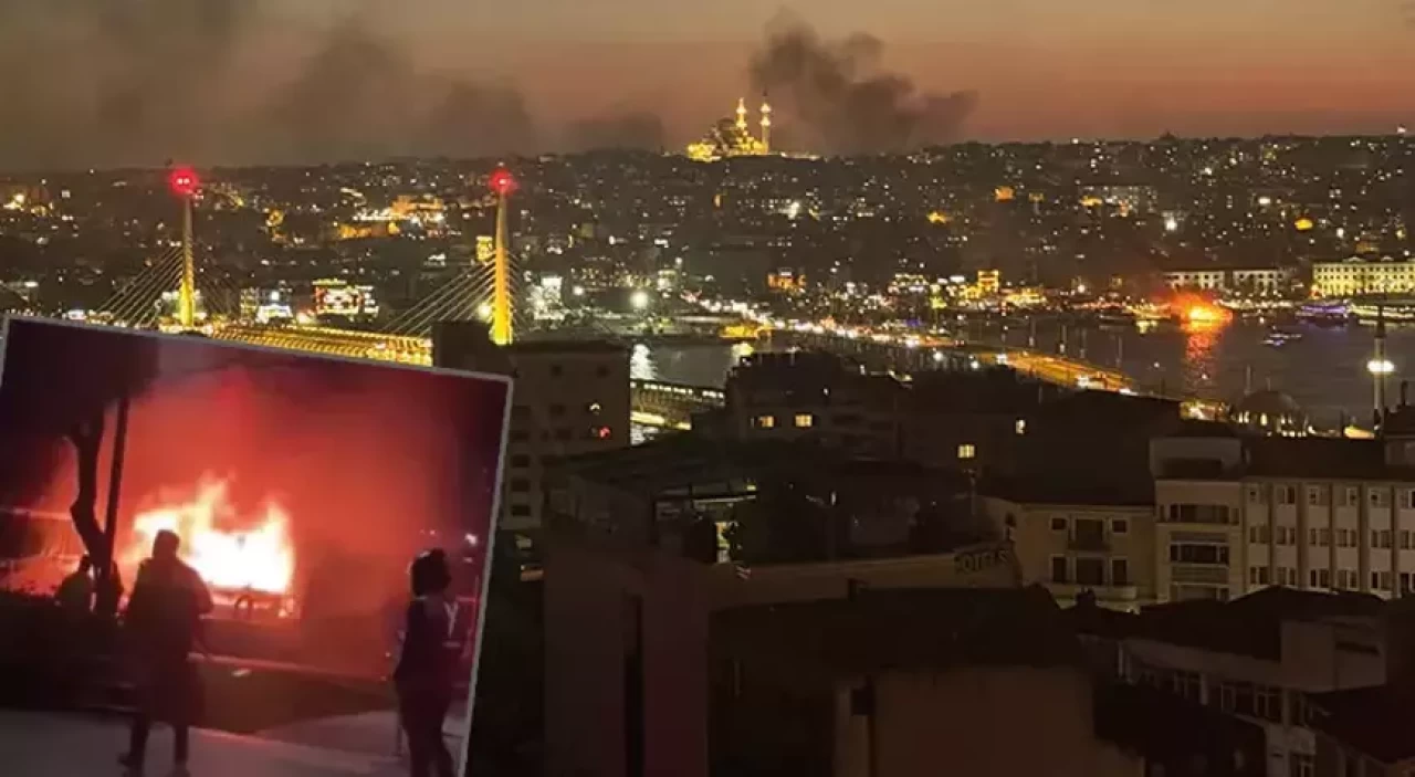 Haliç'te tekne yangını: Ekipler sevk edildi