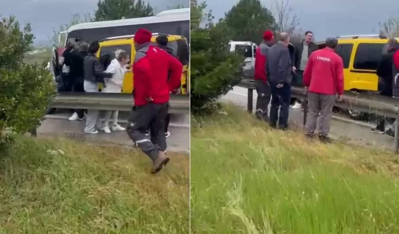 Kaza sonrası sürücülerin tekme tokat kavgası kamerada