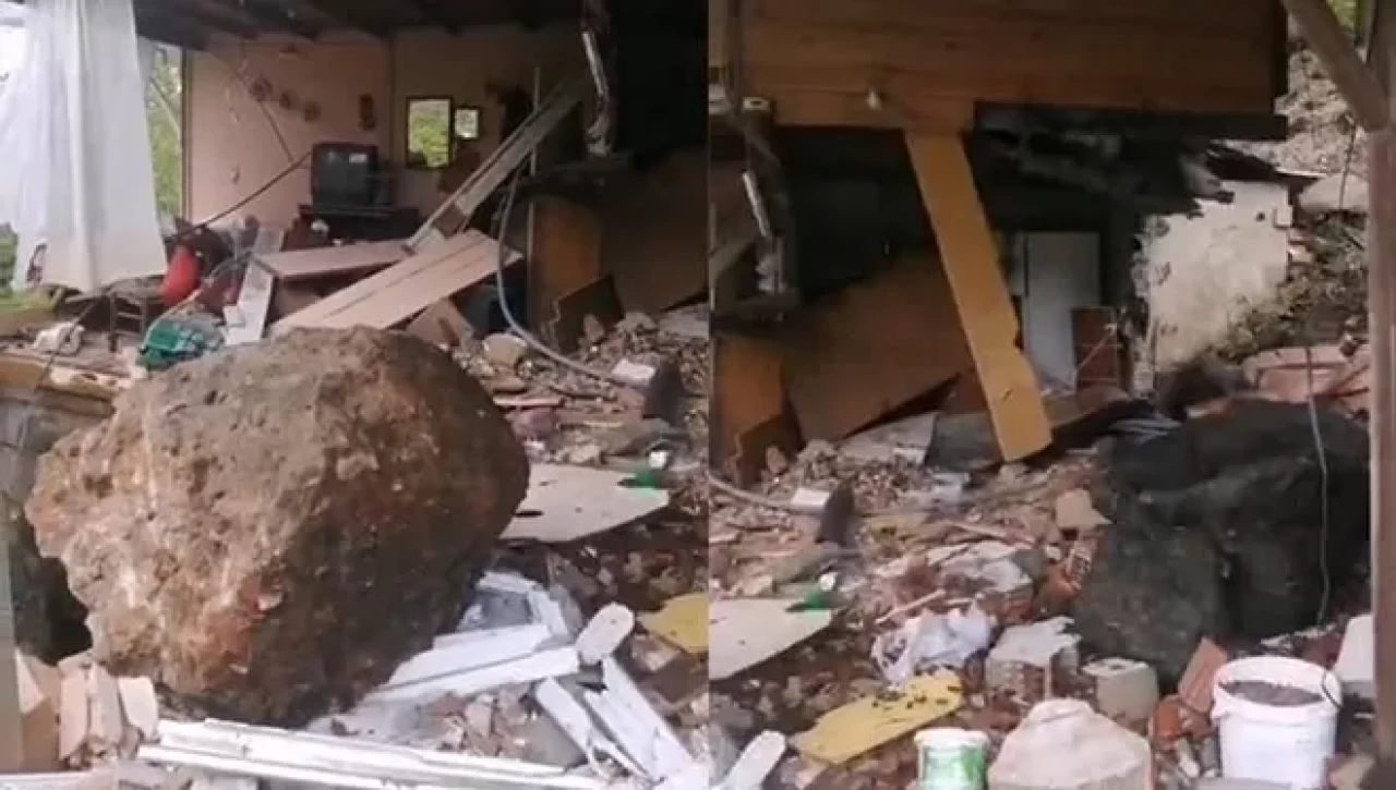 Rize'de heyelan: Yamaçtan kopan kayalar evi darmadağın etti