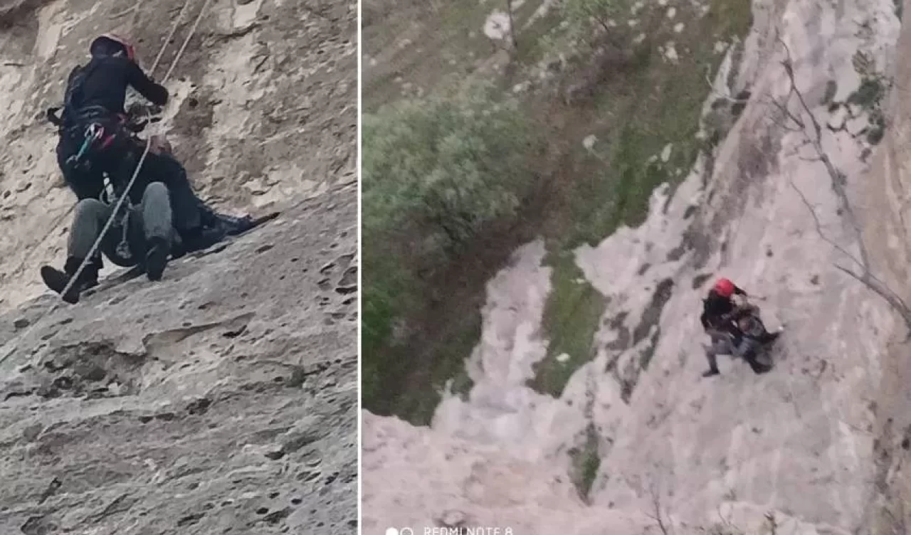 Kayalıklarda mahsur kalan çoban 3 saatlik çalışmayla kurtarıldı