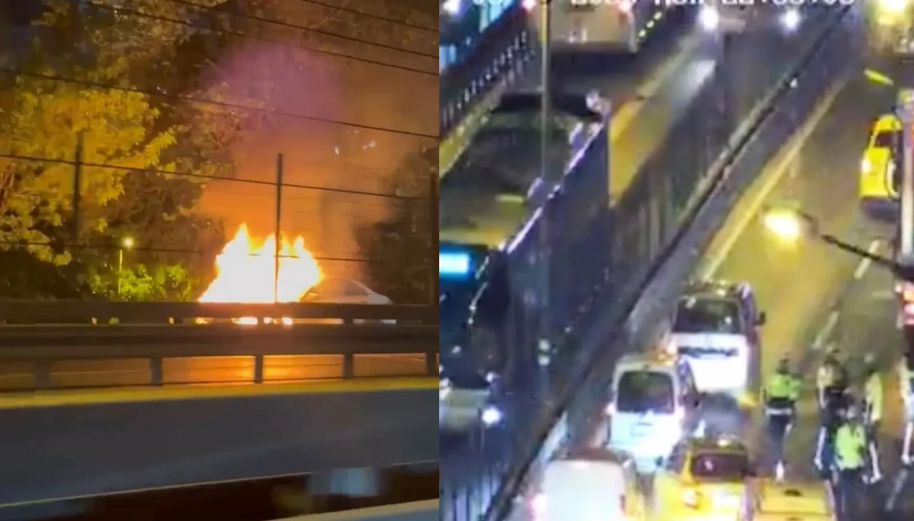 Mecidiyeköy'de otomobil alev alev yandı