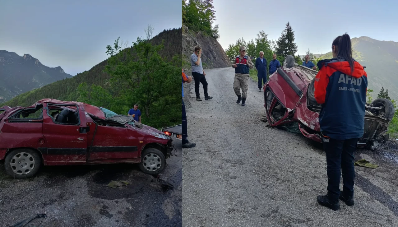 Gümüşhane’de otomobil 60 metrelik uçuruma yuvarlandı