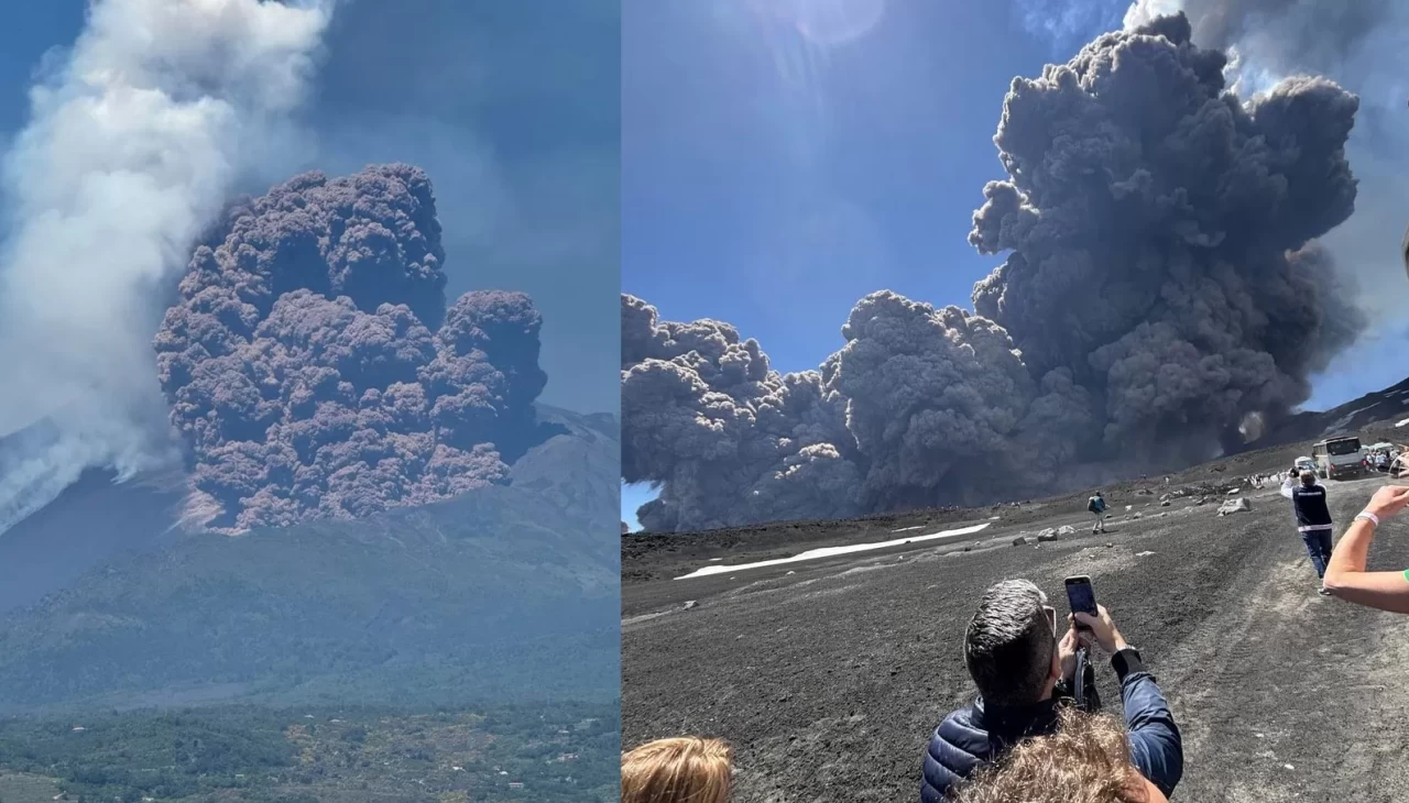 İtalya'daki Etna Yanardağı patladı! Turistler dehşeti yaşadı