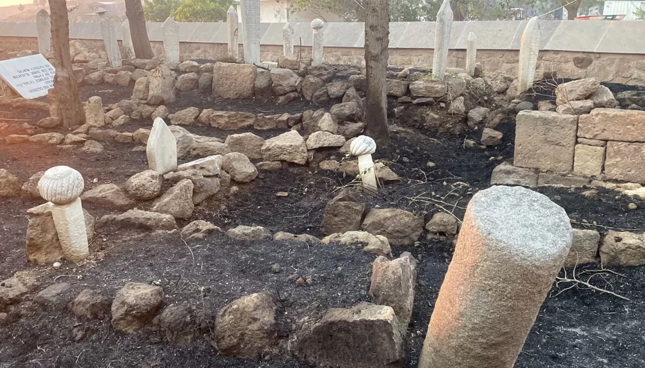 Çanakkale'deki orman yangınında tarihi mezarlar zarar gördü
