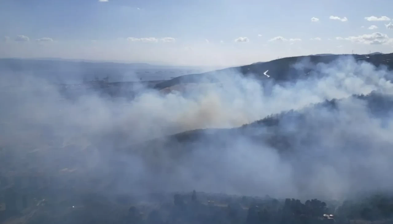 Kocaeli Derince’de orman yangını havadan görüntülendi