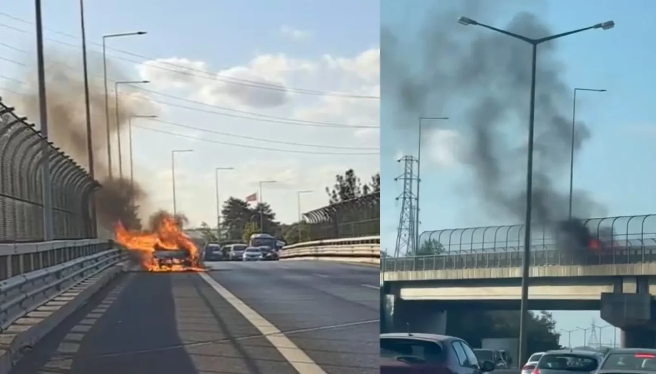 Ümraniye’de otomobil alev alev yandı