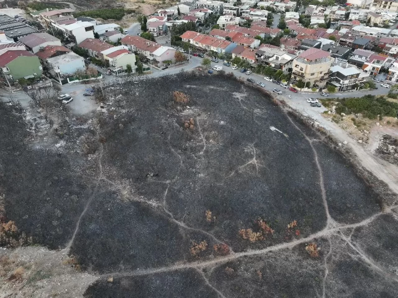 İzmir’de yanan alanlar dronla görüntülendi