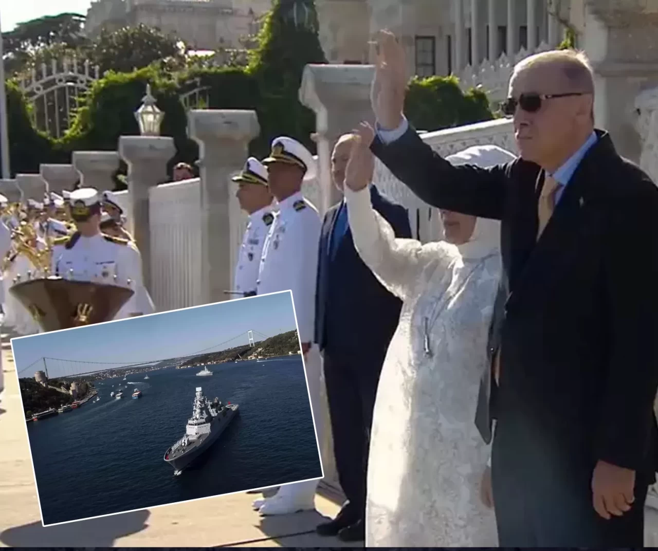 İstanbul Boğazı'nda görkemli geçiş! Cumhurbaşkanı Erdoğan Türk donanmasını selamlandı