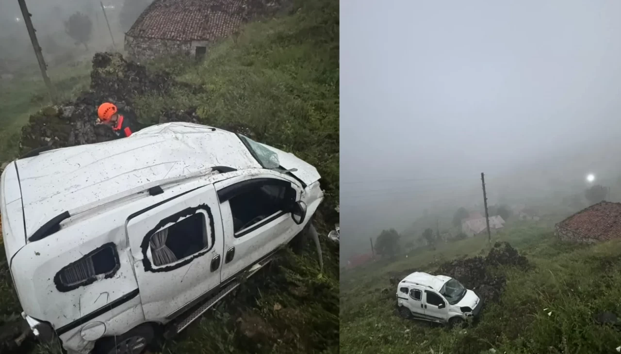 Gümüşhane’de sis nedeniyle araç şarampole yuvarlandı
