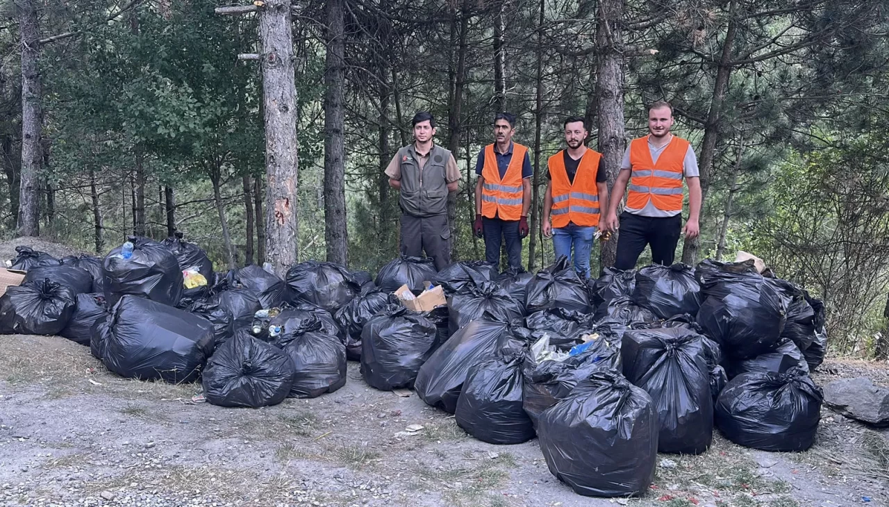 D100 karayolunun yanındaki ormandan 200 torba çöp çıktı