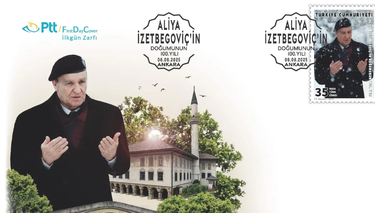 PTT'den "Aliya İzetbegoviç'in doğumunun 100. yılı" konulu anma pulu ve ilk gün zarfı