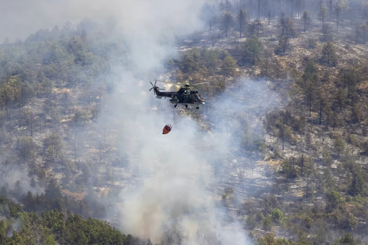Komşuda yangın sürüyor: 30 dönümlük alanayayıldı