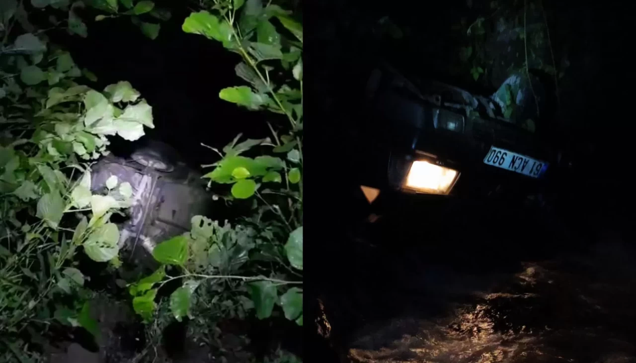 Trabzon'da kontrolden çıkan araç dereye uçtu: 4 kişi son anda kurtarıldı