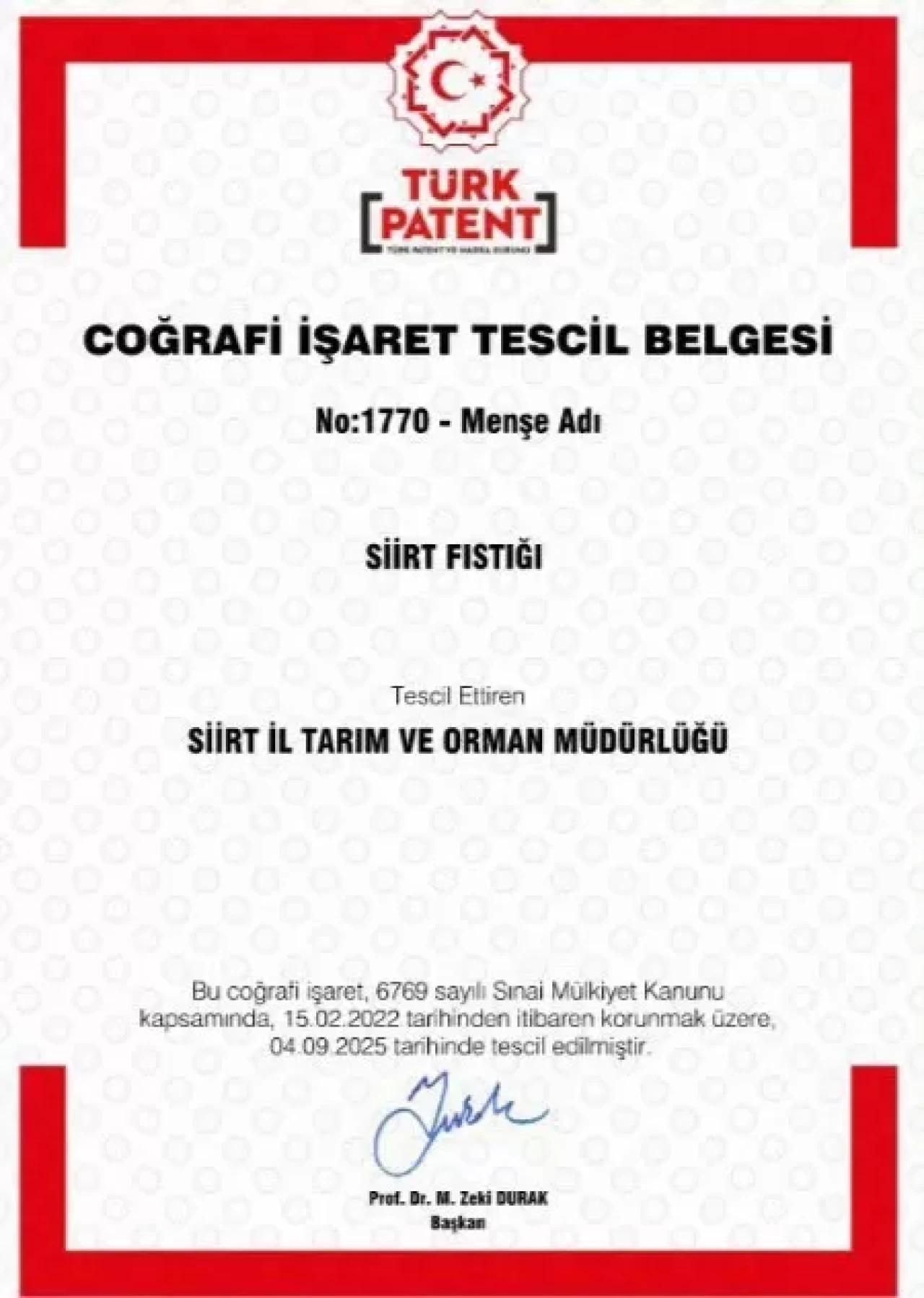 Siirt Fıstığı coğrafi işaret ile tescillendi