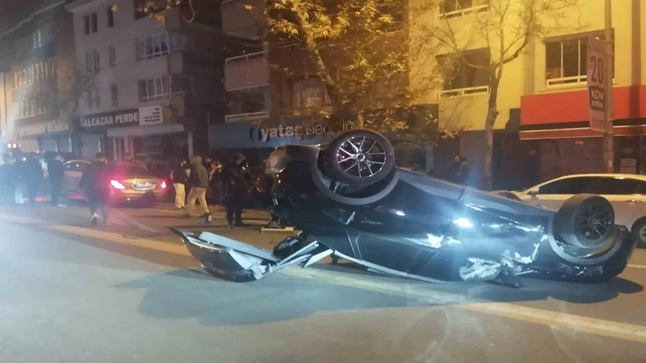 Çankaya'da korkutan kaza! Otomobil takla attı