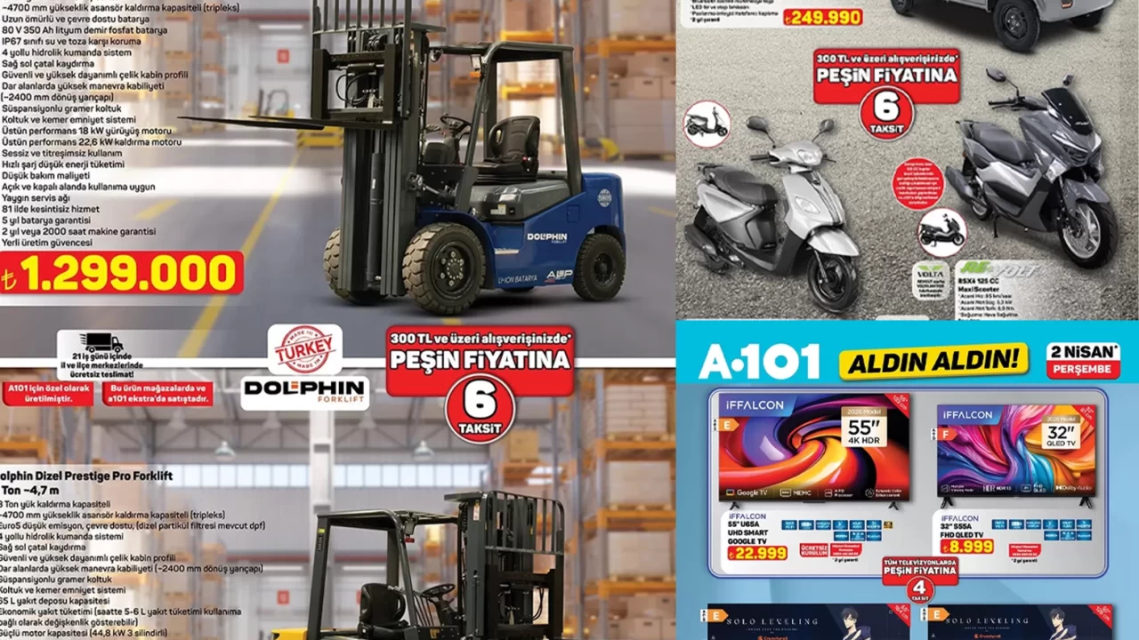 Bu perşembe şov var! 2 Nisan 2026 A101 aktüel: Yarı fiyatına Philips TV ve milyonluk forklift!