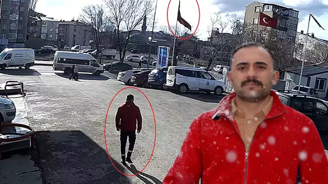 Tehlikeye aldırmadan 15 metreye tırmandı, bayrağı düzeltti