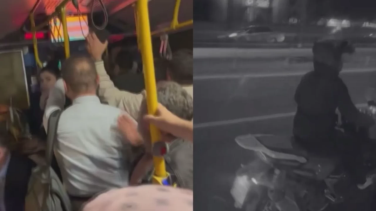 Dehşet anları kamerada! Otobüs camını kırıp hızla gözden kayboldu