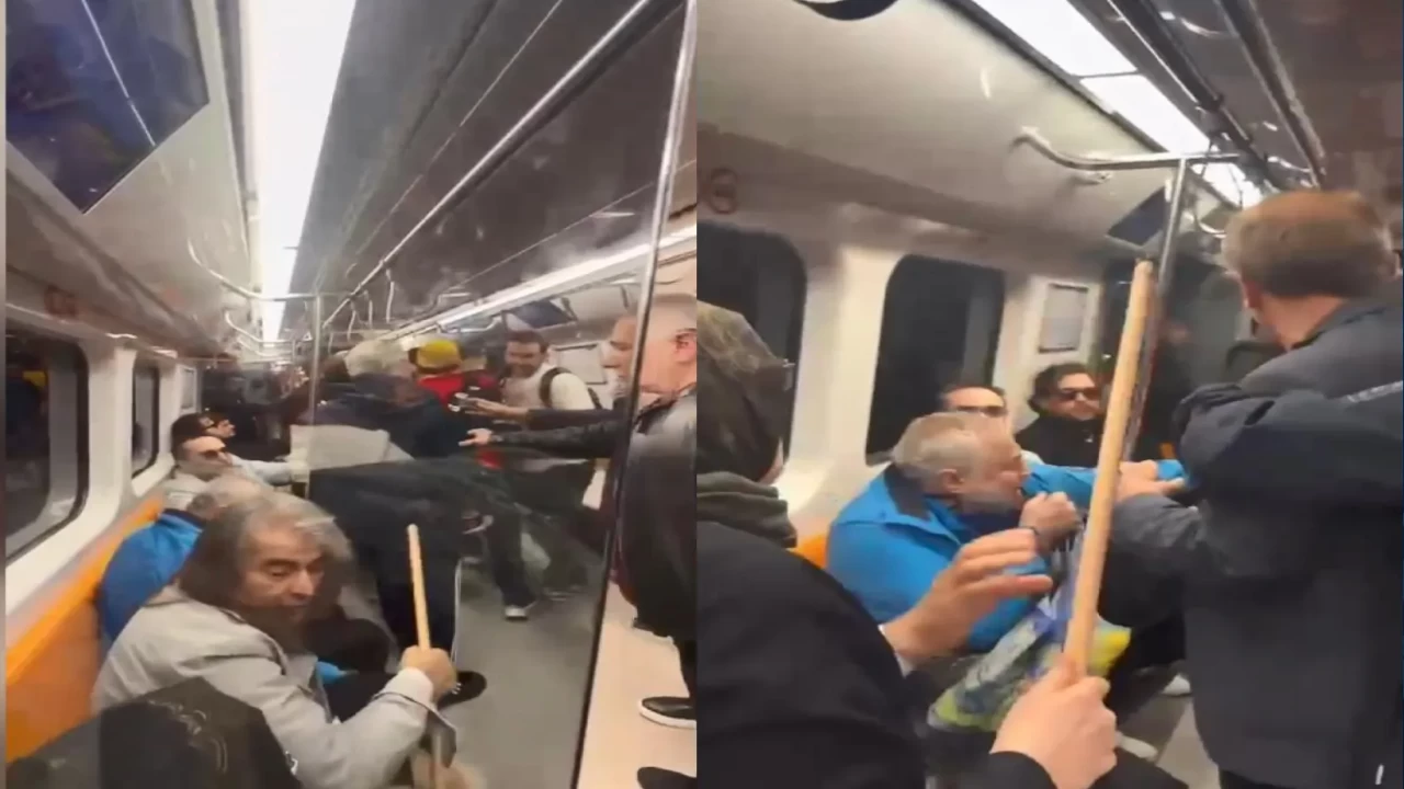 Metroda 'oklavalı' kavga! Tekme ve yumruklar havada uçuştu: O anlar böyle görüntülendi