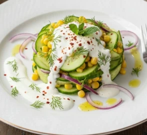 Mısırlı ve dereotlu özel soslu salatalık salatası!