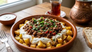 Fırınlanmış patates yatağında 'Kıymalı çökertme kebabı'!