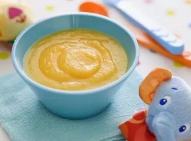 Bebekler için ek gıdada tavuklu sebze püresi