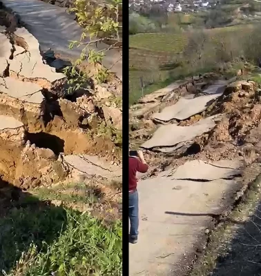Bursa'da heyelan meydana geldi, yol ulaşıma kapandı