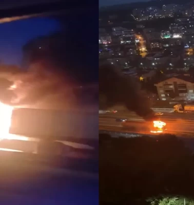 TEM Otoyolu’nda korkunç kaza! TIR alev alev yandı