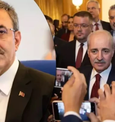 Cumhurbaşkanı Yardımcısı Yılmaz ve TBMM Başkanı Kurtulmuş, TBMM resepsiyonunda bir araya geldi