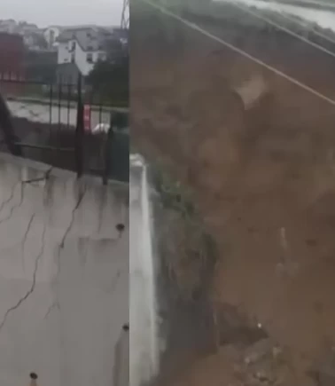 Kocaeli'de dev istinat duvarı yerle bir oldu