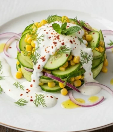 Mısırlı ve dereotlu özel soslu salatalık salatası!