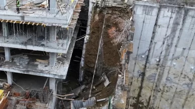 İnşaat halindeki binanın istinat duvarı yıkıldı