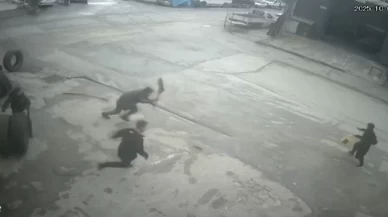 Fareyi süpürgeyle kovaladı, arkadaşı şut çeker gibi tekme attı