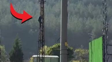 Karabük’te trafik cezasına öfkelenen sürücü direğe tırmandı! Sanayi sitesinde gergin anlar