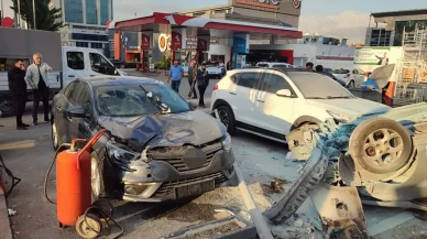 Ankara’da takla atan otomobil benzinliğe uçtu