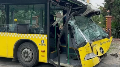 Üsküdar’da park halindeki İETT otobüsü istinat duvarına çarptı
