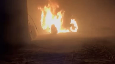 Konya'da traktör alev alev yandı