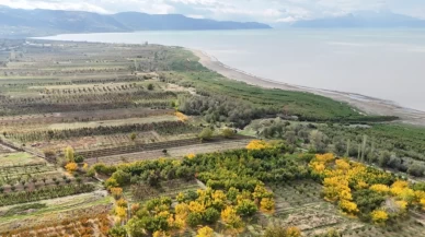 Eğirdir Gölü sonbaharın büyüleyici tonlarıyla havadan görüntülendi