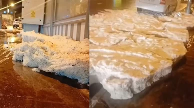 Ahlat'ta dolu yağışı cadde ve sokakları beyaza bürüdü