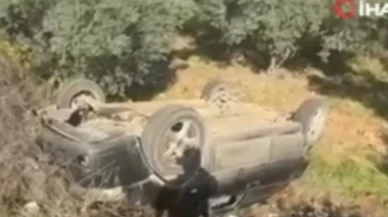 Araç takla attı, itfaiye ekipleri sıkışanları kurtardı